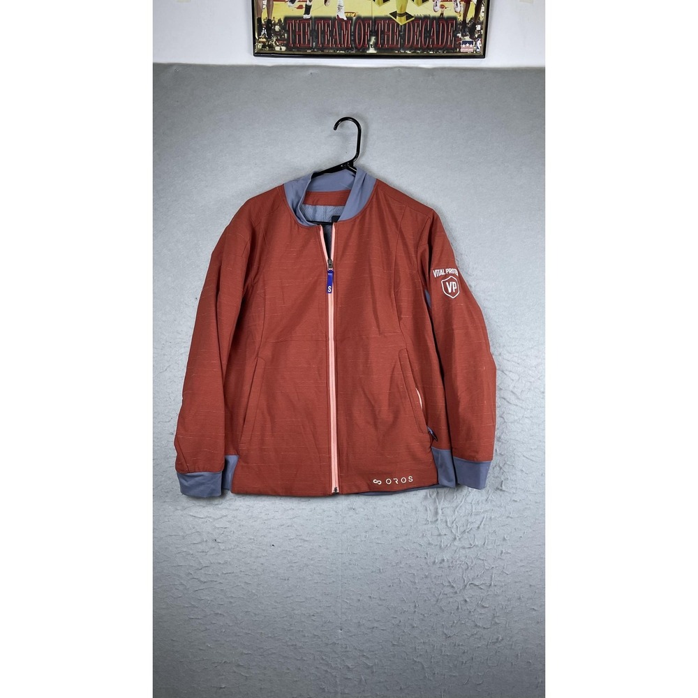 OROS Jacket‎ Womens Large Red Gray Softshell Full Zip Vital Proteins VP Logo